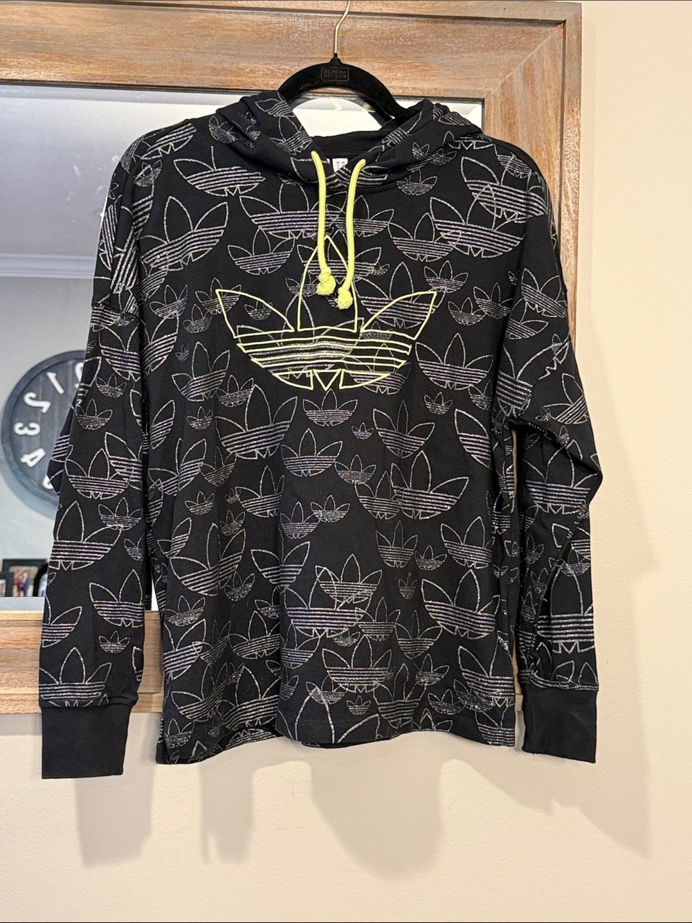 adidas Black Hoodie with Neon Yellow Drawstrings